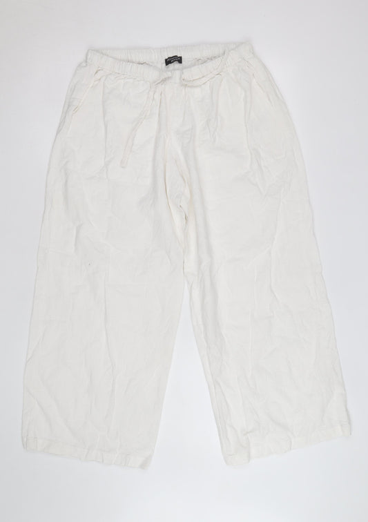 PrettyLittleThing Petite White Linen Cotton Crop Trousers Size 8
