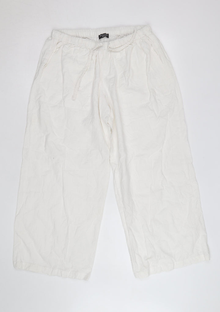 PrettyLittleThing Petite White Linen Cotton Crop Trousers Size 8