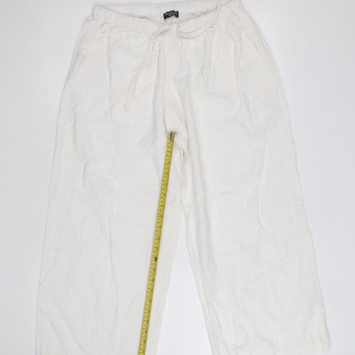 PrettyLittleThing Petite White Linen Cotton Crop Trousers Size 8