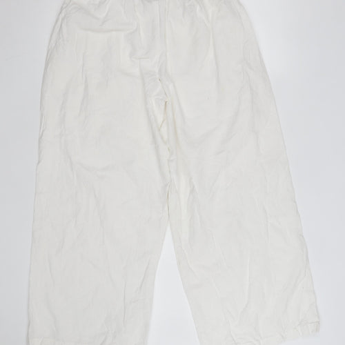PrettyLittleThing Petite White Linen Cotton Crop Trousers Size 8