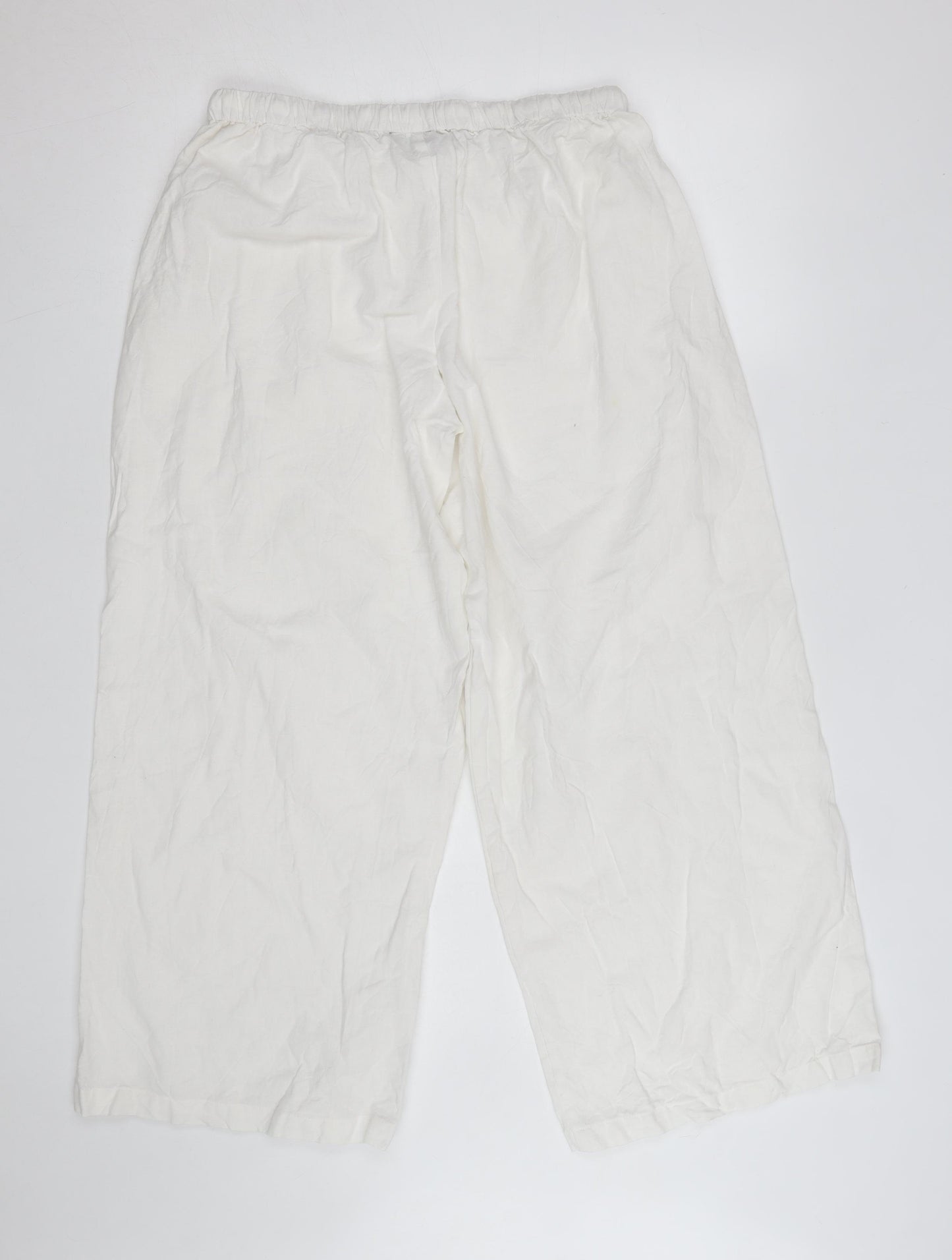PrettyLittleThing Petite White Linen Cotton Crop Trousers Size 8