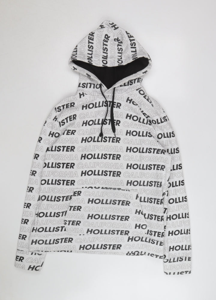 Hollister Men’s White Graphic Print Pullover Hoodie Size L