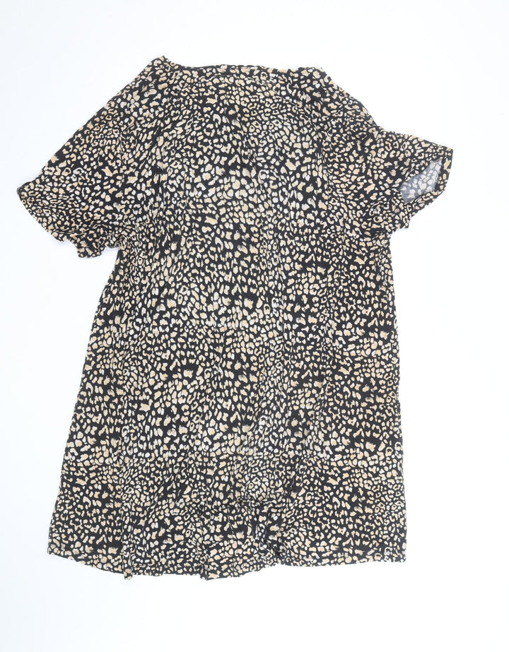 Tu Women Black Animal Print Short Sleeve Shift Dress Size 24