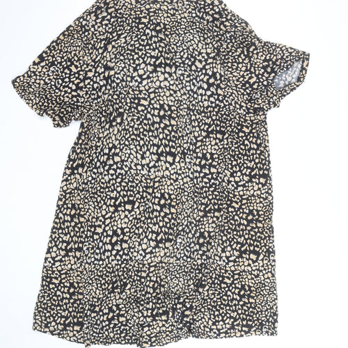 Tu Women Black Animal Print Short Sleeve Shift Dress Size 24