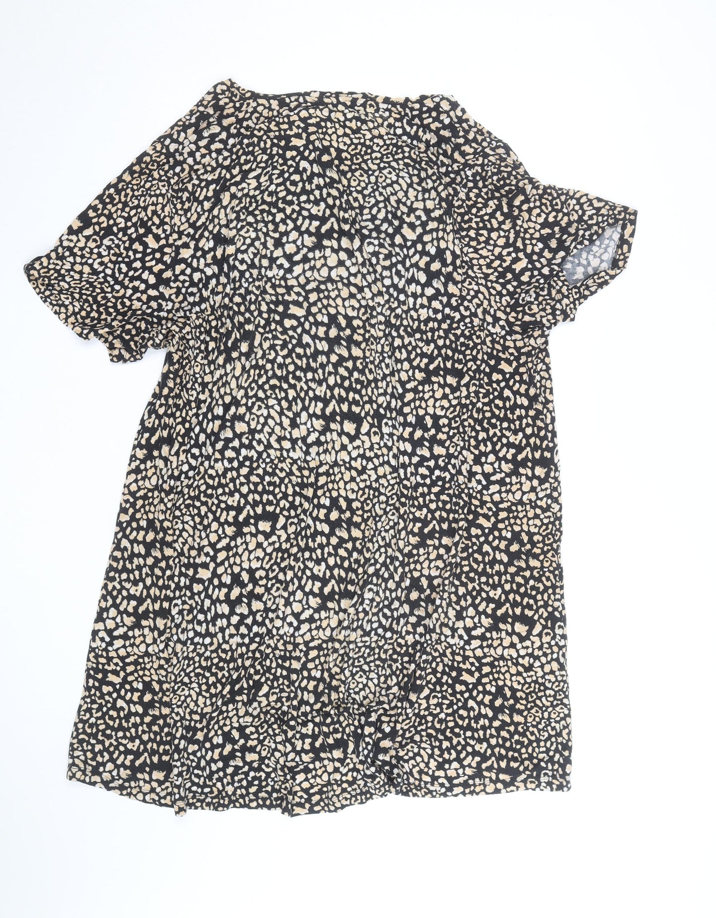 Tu Women Black Animal Print Short Sleeve Shift Dress Size 24