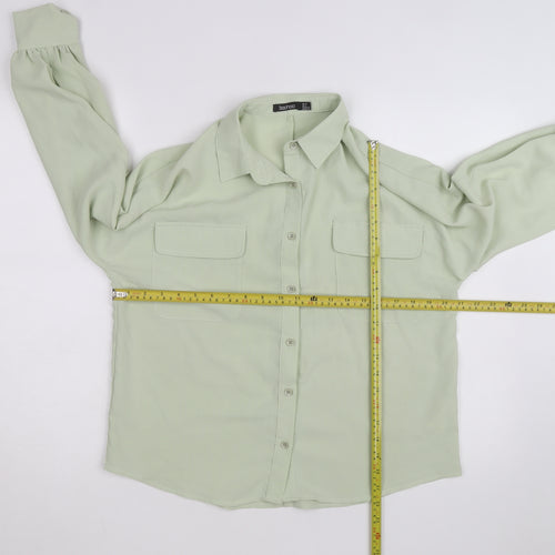 Boohoo Women Green Button-Up Long Sleeve Shirt Size 10