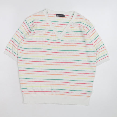 Marks and Spencer Women’s Multicoloured Striped V-Neck Cotton Jumper M