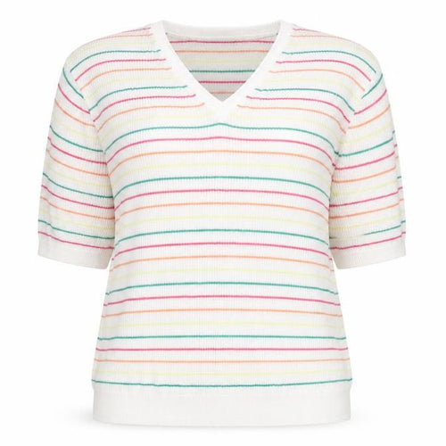 Marks and Spencer Women’s Multicoloured Striped V-Neck Cotton Jumper M
