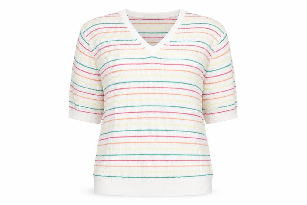 Marks and Spencer Women’s Multicoloured Striped V-Neck Cotton Jumper M