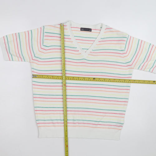 Marks and Spencer Women’s Multicoloured Striped V-Neck Cotton Jumper M