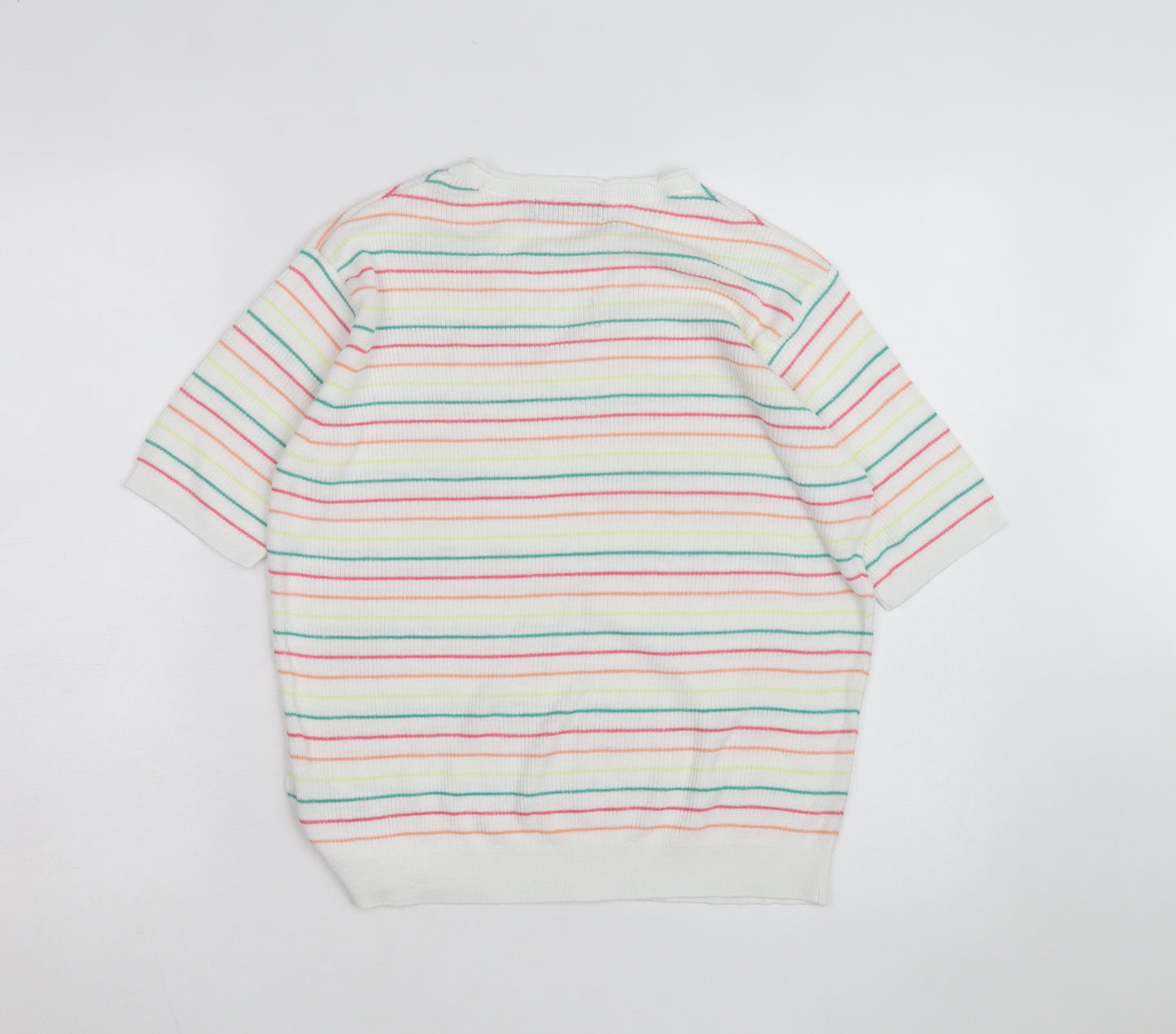 Marks and Spencer Women’s Multicoloured Striped V-Neck Cotton Jumper M