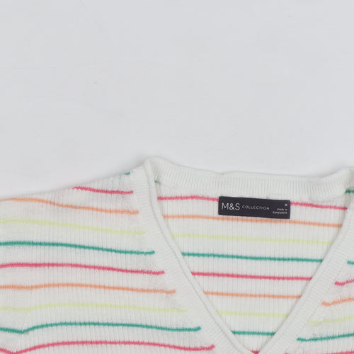 Marks and Spencer Women’s Multicoloured Striped V-Neck Cotton Jumper M