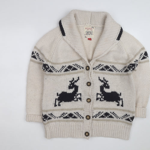 Falmer Heritage Women's Beige Chunky Knit Cardigan Size 18 Reindeer Winter Jumper