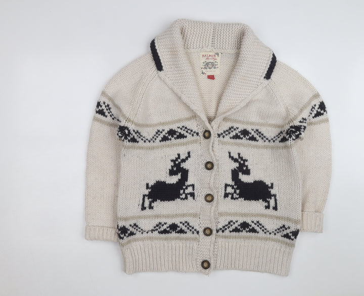Falmer Heritage Women's Beige Chunky Knit Cardigan Size 18 Reindeer Winter Jumper