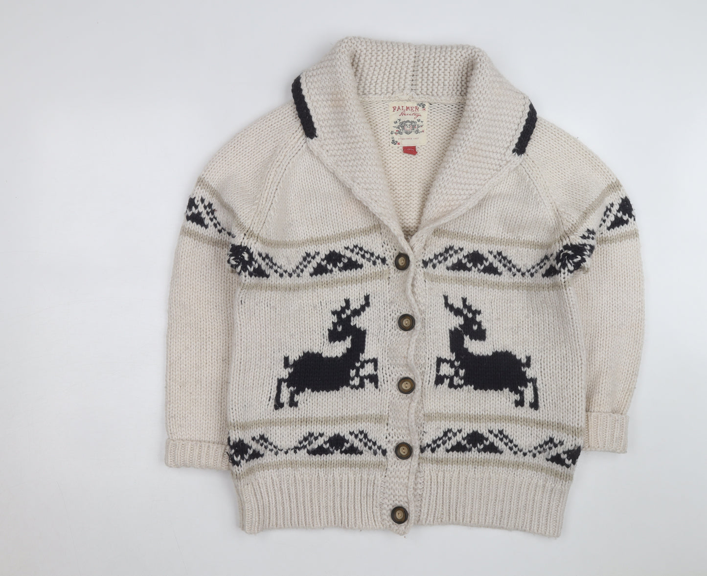 Falmer Heritage Women's Beige Chunky Knit Cardigan Size 18 Reindeer Winter Jumper