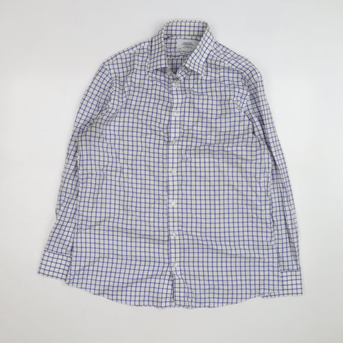 Charles Tyrwhitt Men's Blue Check Slim Fit Non-Iron Shirt Size 16.5