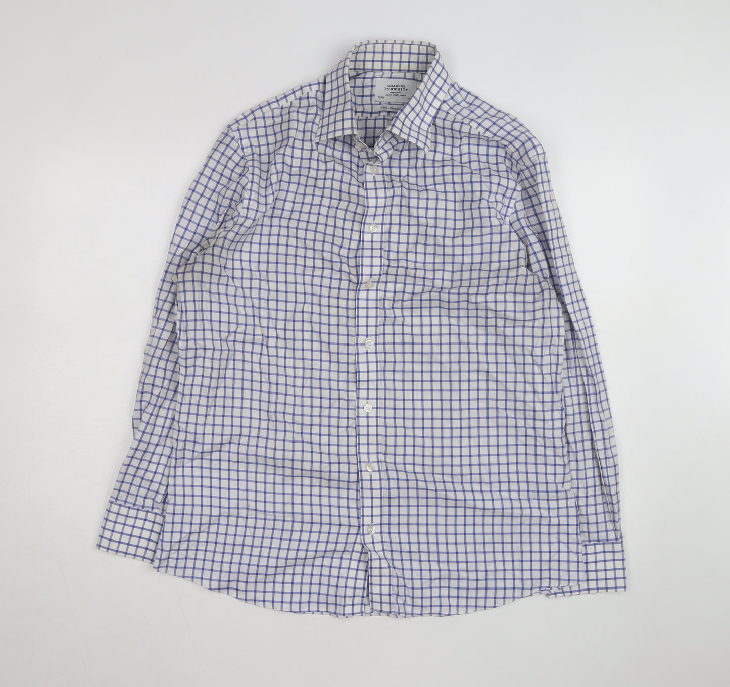 Charles Tyrwhitt Men's Blue Check Slim Fit Non-Iron Shirt Size 16.5