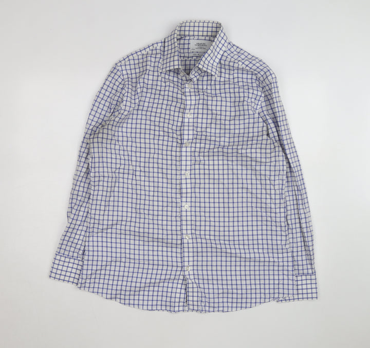 Charles Tyrwhitt Men's Blue Check Slim Fit Non-Iron Shirt Size 16.5