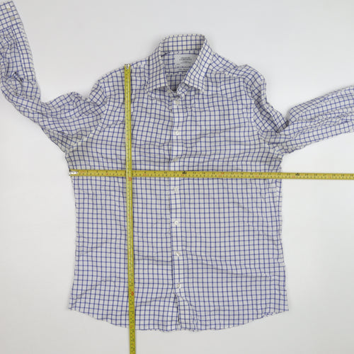 Charles Tyrwhitt Men's Blue Check Slim Fit Non-Iron Shirt Size 16.5