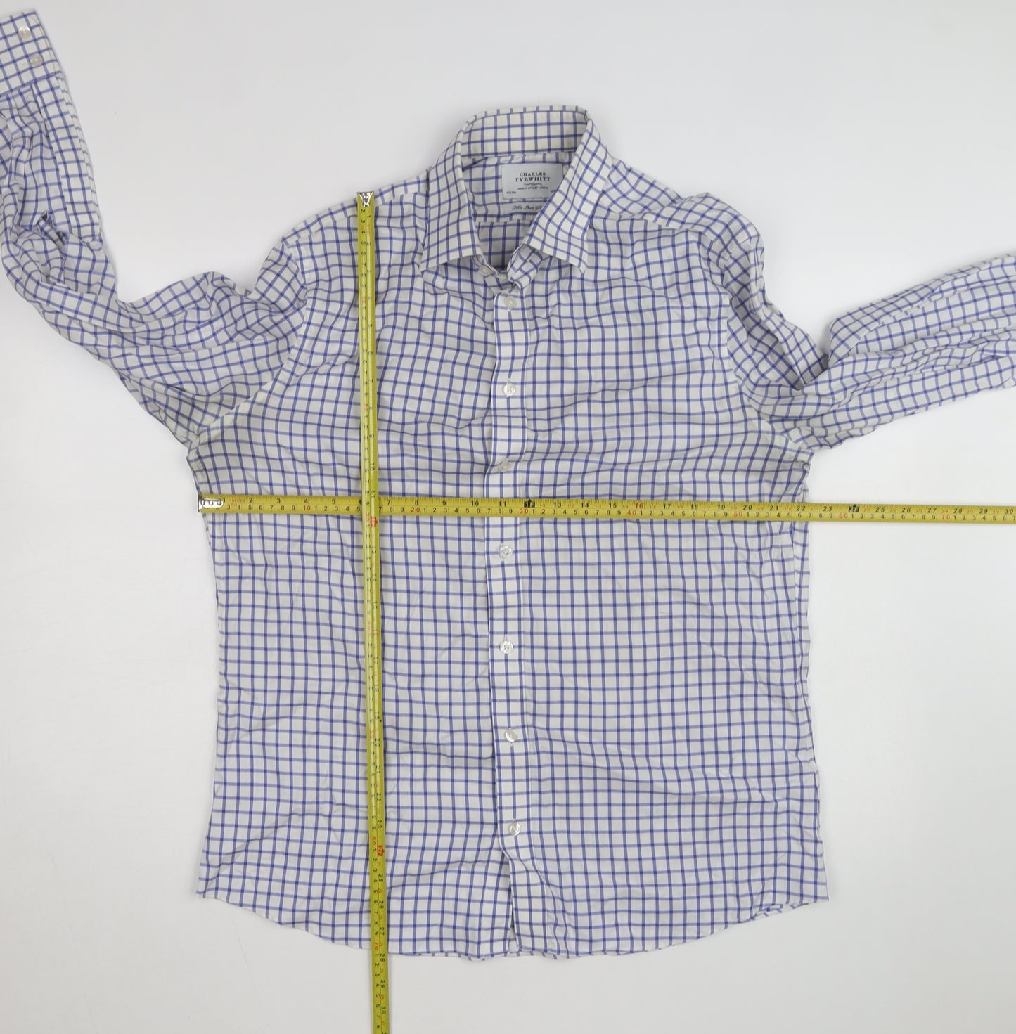 Charles Tyrwhitt Men's Blue Check Slim Fit Non-Iron Shirt Size 16.5