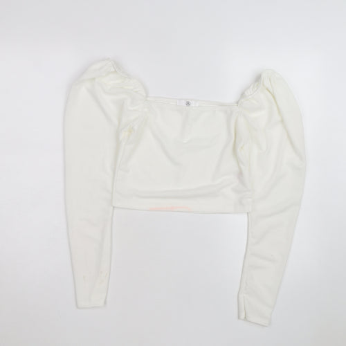 Missguided Women's White Cropped Puff Sleeve Square Neck Blouse Size 10