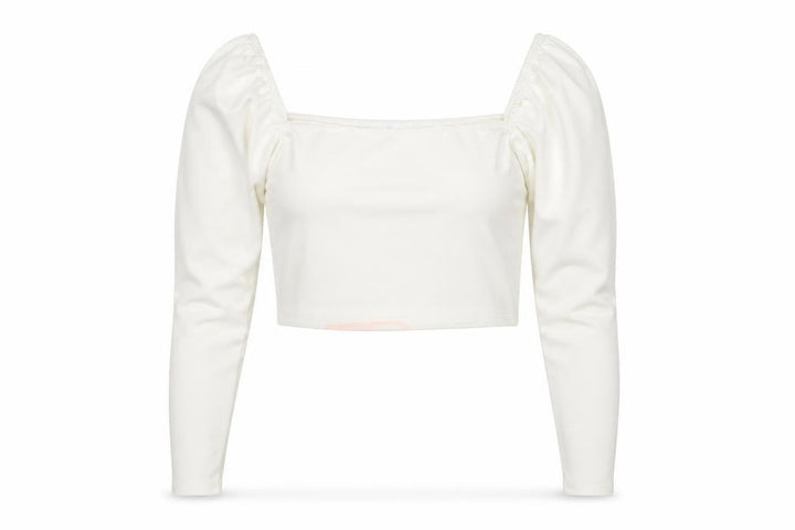 Missguided Women's White Cropped Puff Sleeve Square Neck Blouse Size 10