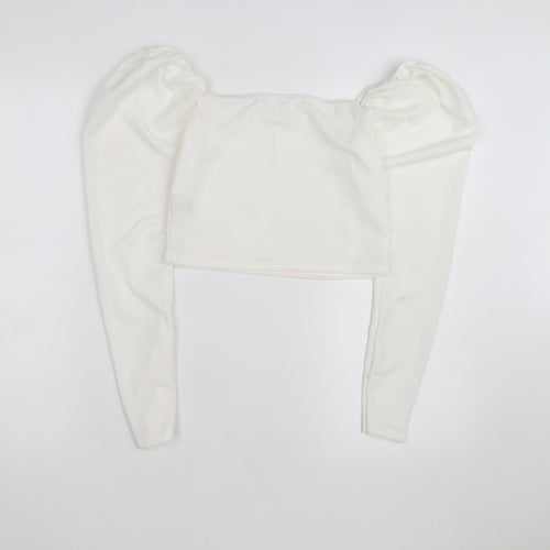 Missguided Women's White Cropped Puff Sleeve Square Neck Blouse Size 10