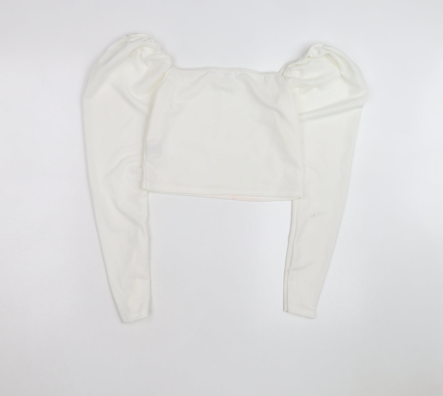 Missguided Women's White Cropped Puff Sleeve Square Neck Blouse Size 10