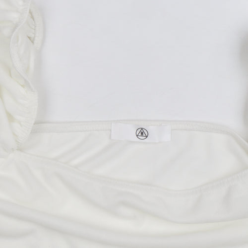 Missguided Women's White Cropped Puff Sleeve Square Neck Blouse Size 10