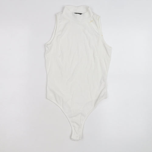 Boohoo Women's White Sleeveless Mock Neck Bodysuit Size 8