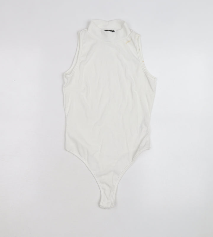 Boohoo Women's White Sleeveless Mock Neck Bodysuit Size 8