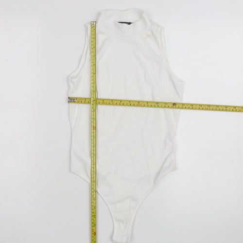 Boohoo Women's White Sleeveless Mock Neck Bodysuit Size 8