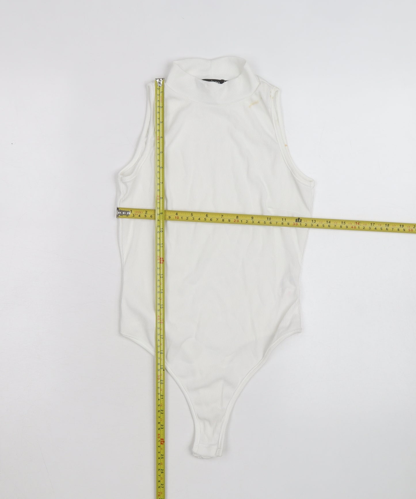 Boohoo Women's White Sleeveless Mock Neck Bodysuit Size 8