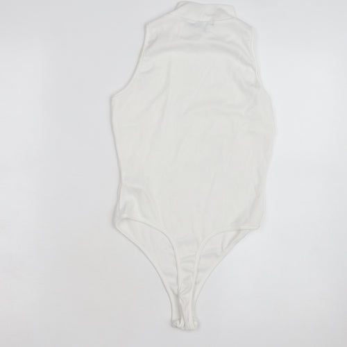Boohoo Women's White Sleeveless Mock Neck Bodysuit Size 8