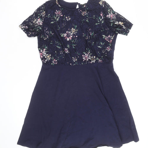 Dorothy Perkins Women Blue Floral Lace Fit & Flare Dress Size 16