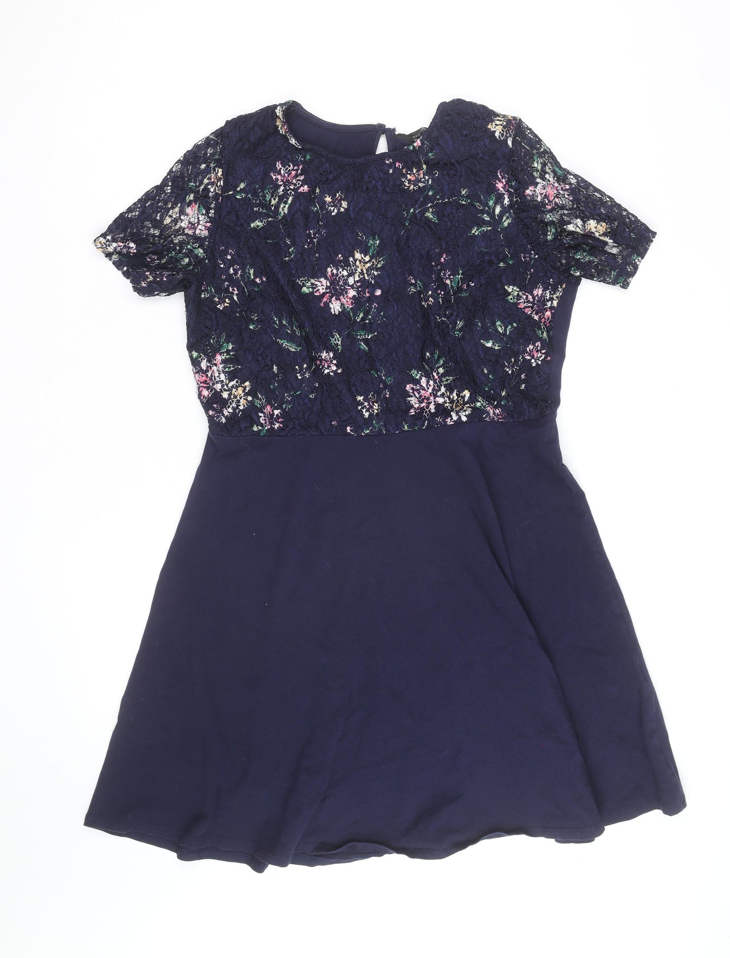 Dorothy Perkins Women Blue Floral Lace Fit & Flare Dress Size 16
