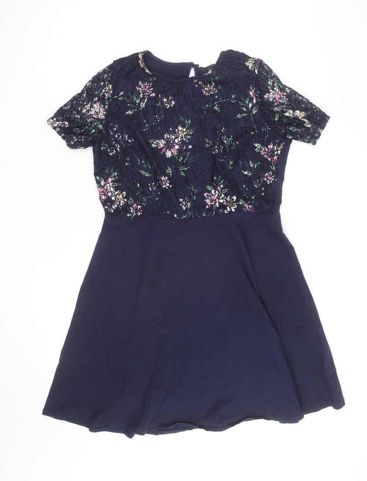 Dorothy Perkins Women Blue Floral Lace Fit & Flare Dress Size 16