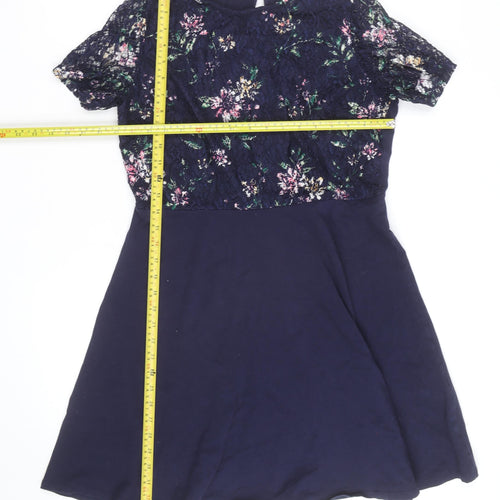 Dorothy Perkins Women Blue Floral Lace Fit & Flare Dress Size 16