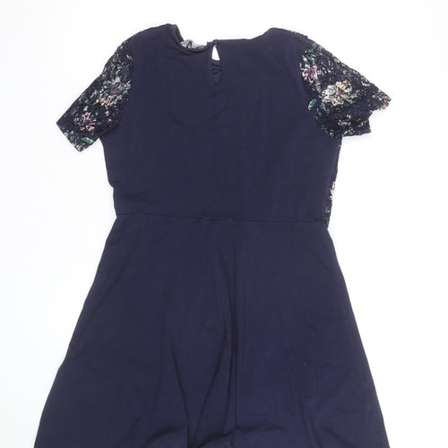 Dorothy Perkins Women Blue Floral Lace Fit & Flare Dress Size 16
