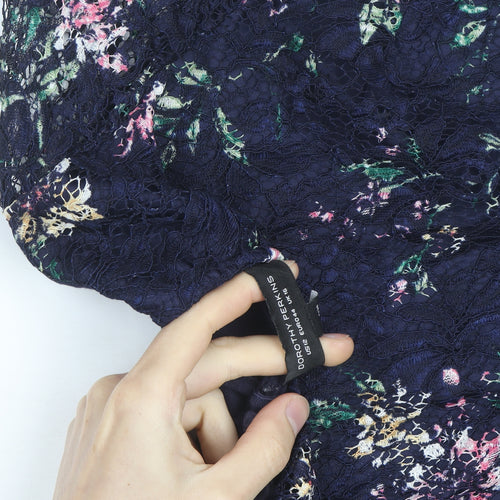 Dorothy Perkins Women Blue Floral Lace Fit & Flare Dress Size 16