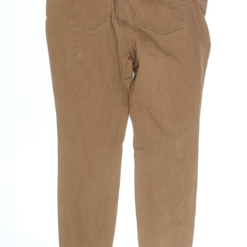 Tu Women Brown Slim Fit Zip Detail Cotton Stretch Trousers Size 16