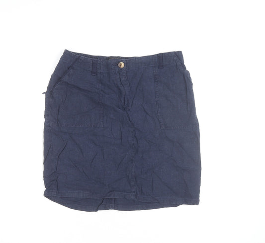Next Women Blue Knee Length Linen Cotton Skirt Size 12