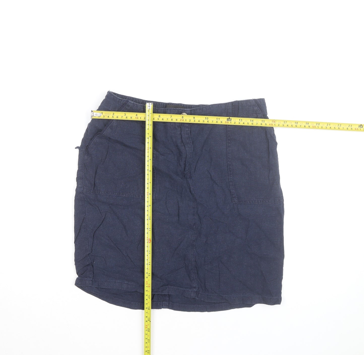 Next Women Blue Knee Length Linen Cotton Skirt Size 12