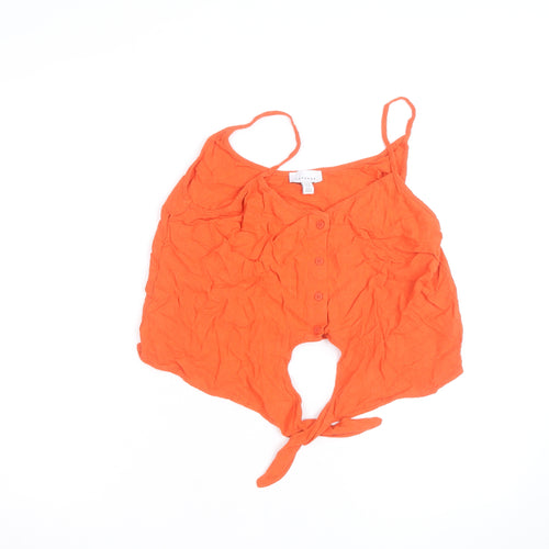 Topshop Women’s Orange Camisole Tank Top Size 12 V-Neck Button Tie