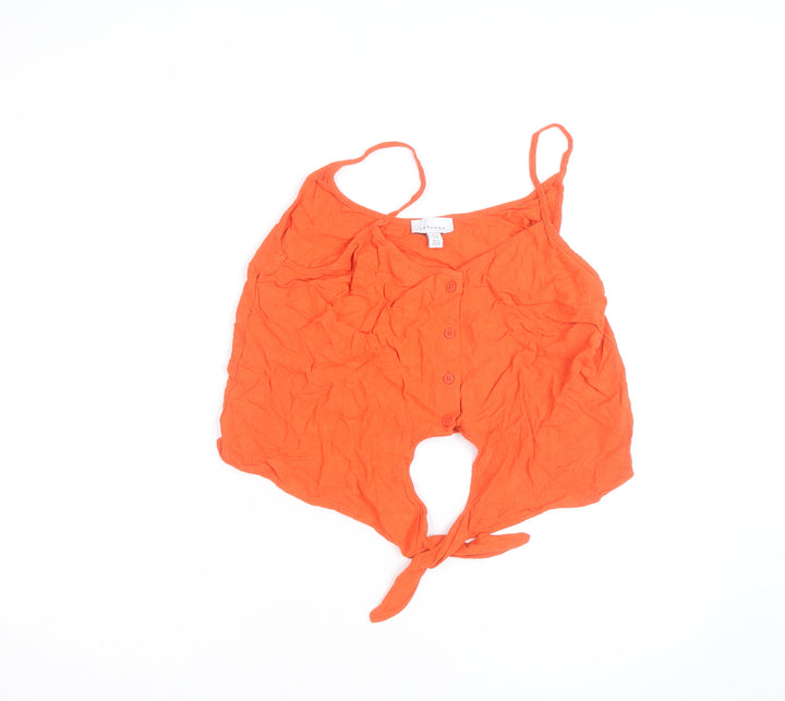 Topshop Women’s Orange Camisole Tank Top Size 12 V-Neck Button Tie