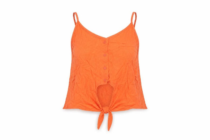 Topshop Women’s Orange Camisole Tank Top Size 12 V-Neck Button Tie