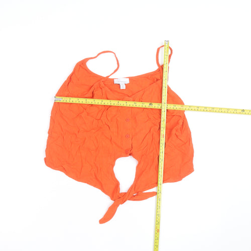 Topshop Women’s Orange Camisole Tank Top Size 12 V-Neck Button Tie