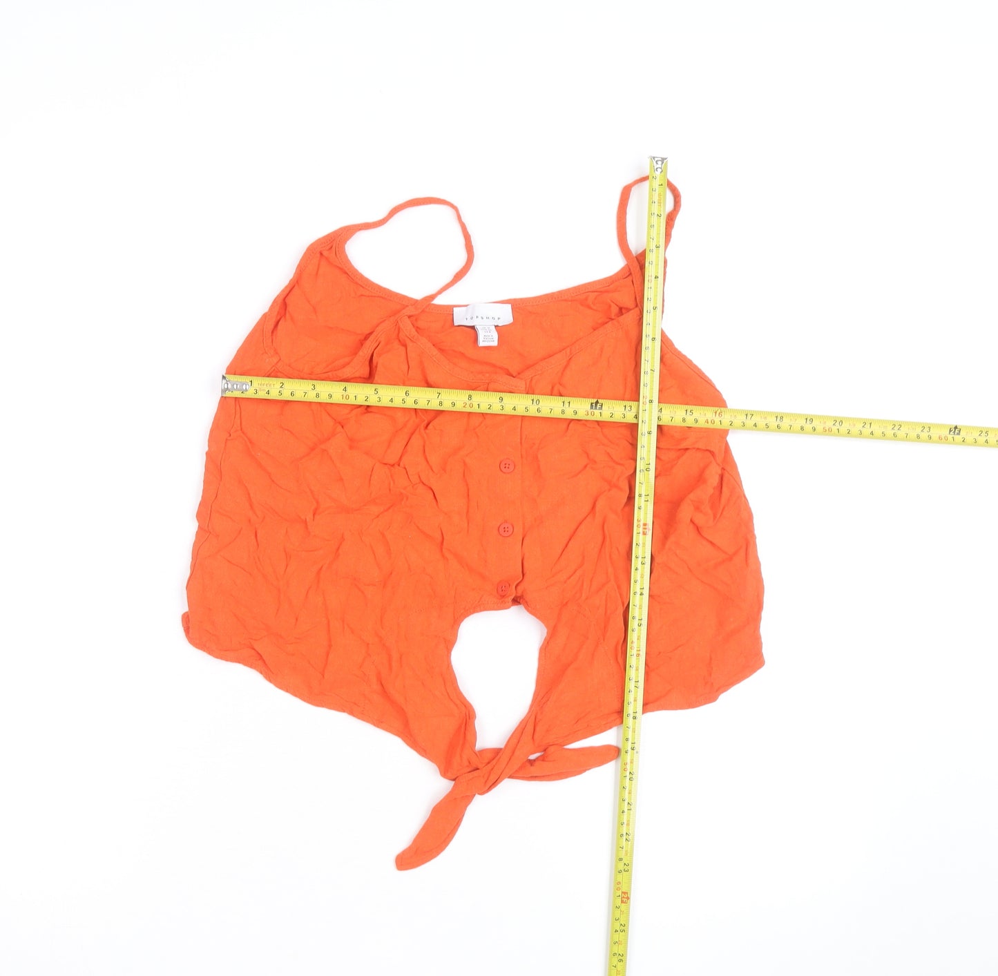 Topshop Women’s Orange Camisole Tank Top Size 12 V-Neck Button Tie