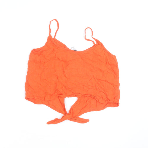 Topshop Women’s Orange Camisole Tank Top Size 12 V-Neck Button Tie