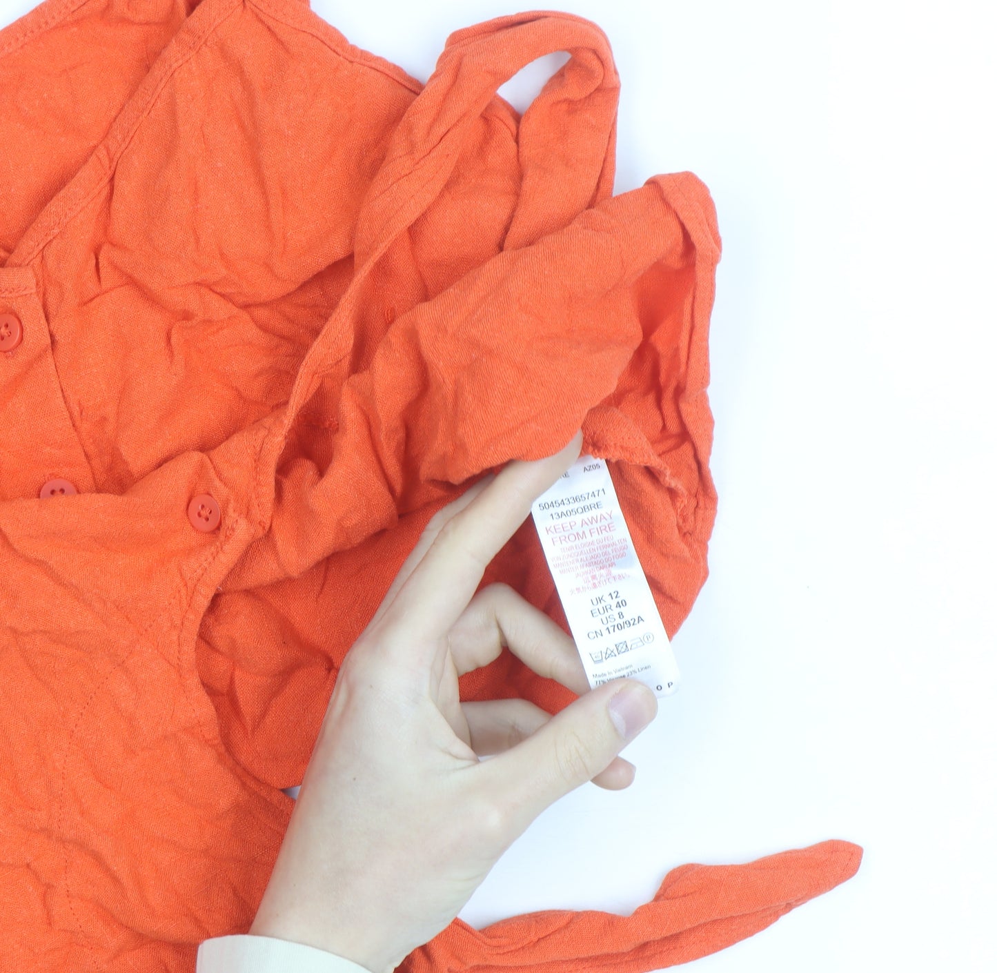 Topshop Women’s Orange Camisole Tank Top Size 12 V-Neck Button Tie